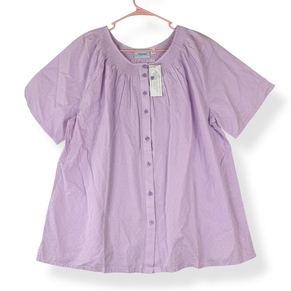 National Button Down Top Womens Plus 2X‎ Lavender Purple Short Sleeve NWT